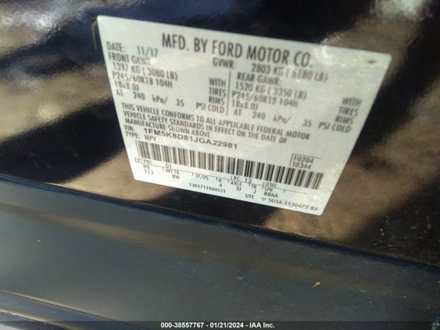 Ford EXPLORER XLT 2018 1FM5K8D81JGA22981 Image 9