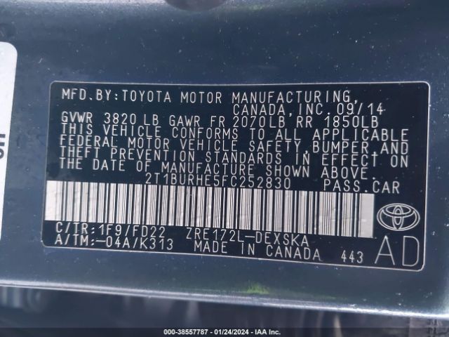 2T1BURHE5FC252830 Toyota Corolla S Plus