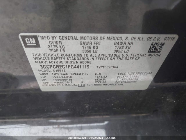Chevrolet Silverado 1500 2lt 2015 3GCPCREC1FG441119 Image 9