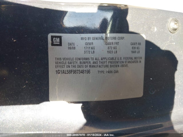 2008 CHEVROLET COBALT LT VIN: 1G1AL58F987348196