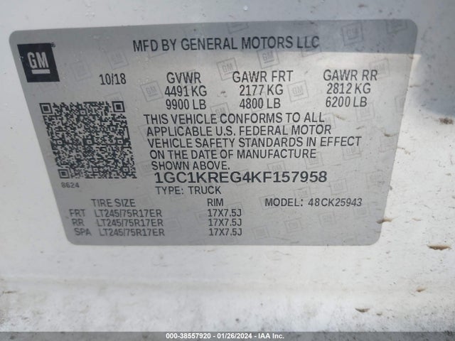 Chevrolet Silverado 2500hd Wt 2019 1GC1KREG4KF157958 Image 9