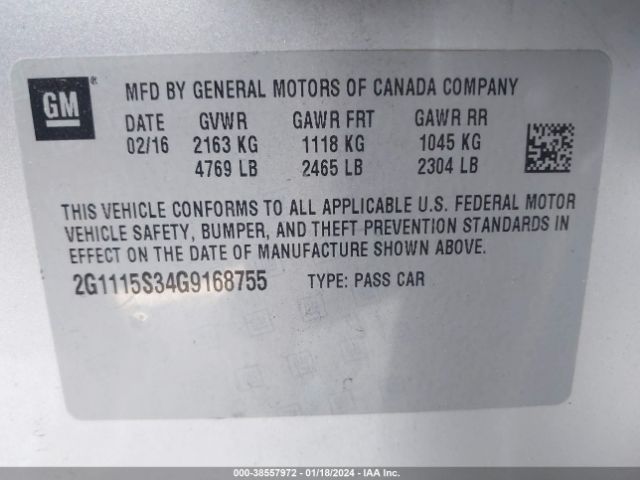 2G1115S34G9168755 Chevrolet Impala 2lt