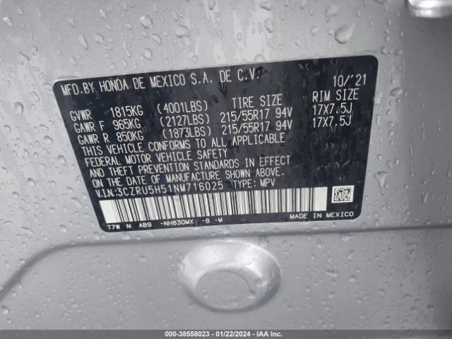 3CZRU5H51NM716025 Honda Hr-v 2wd Ex