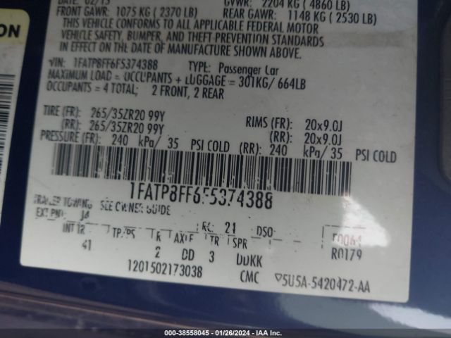 1FATP8FF6F5374388 Ford Mustang Gt Premium