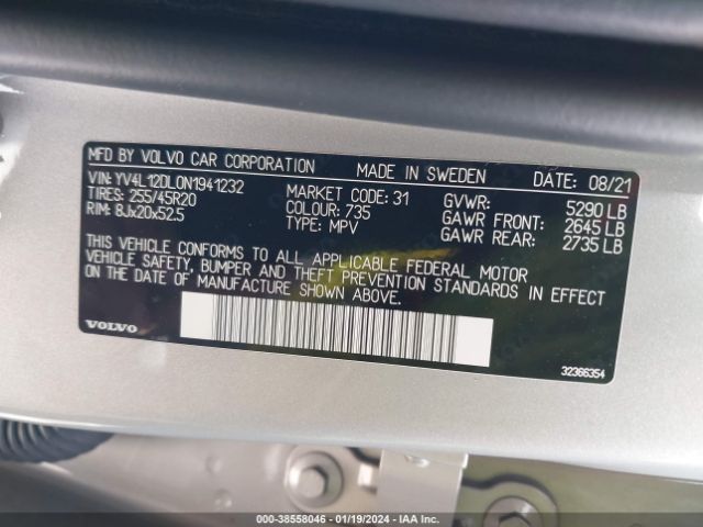 YV4L12DL0N1941232 Volvo Xc60 B5 Inscription