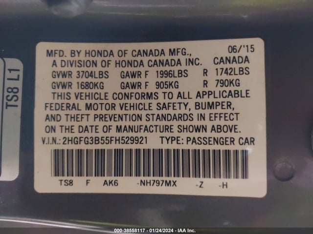 Honda Civic Lx 2015 2HGFG3B55FH529921 Image 9
