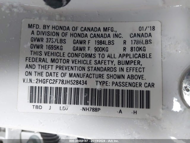 Honda CIVIC EX 2018 2HGFC2F78JH528434 Image 9