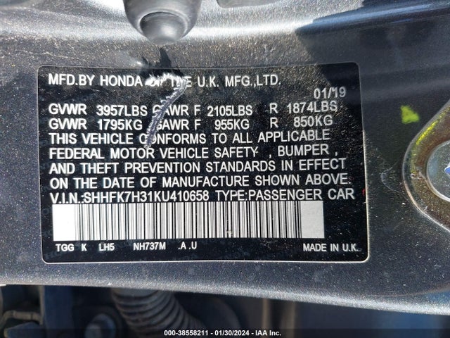 Honda Civic Lx 2019 SHHFK7H31KU410658 Image 9