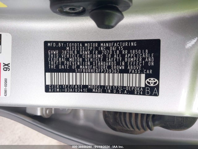 Toyota COROLLA L 2015 5YFBURHE6FP339362 Image 9