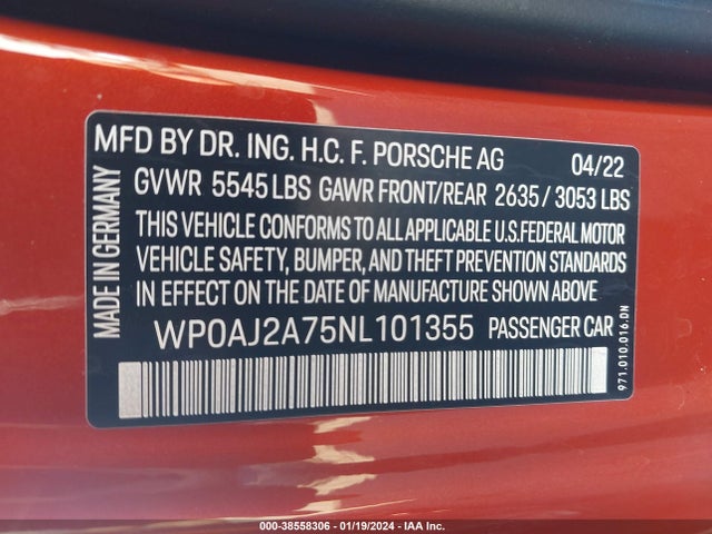 2022 PORSCHE PANAMERA WP0AJ2A75NL101355 Photo 8