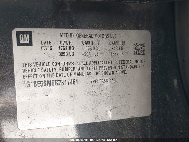 Chevrolet Cruze Lt Auto 2016 1G1BE5SM6G7317461 Image 9