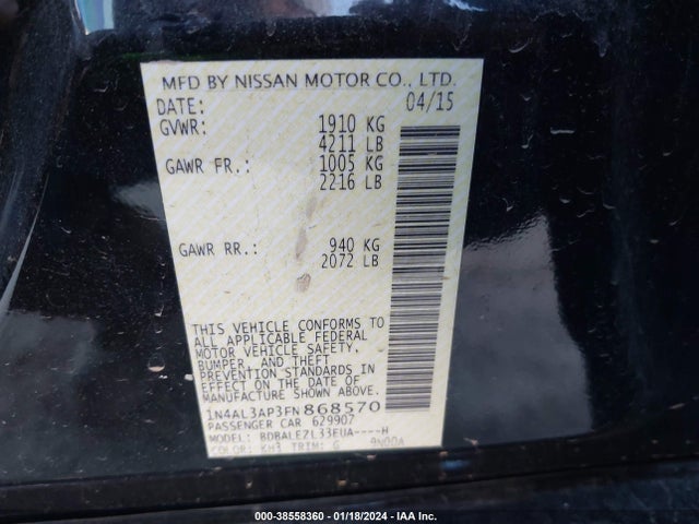 Nissan Altima 2.5 S 2015 1N4AL3AP3FN868570 Image 9