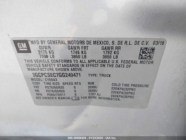 Chevrolet Silverado 1500 1lz 2016 3GCPCSEC7GG249471 Image 9