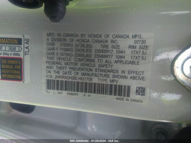 2HKRW2H28LH657708 Honda Cr-v Awd Lx