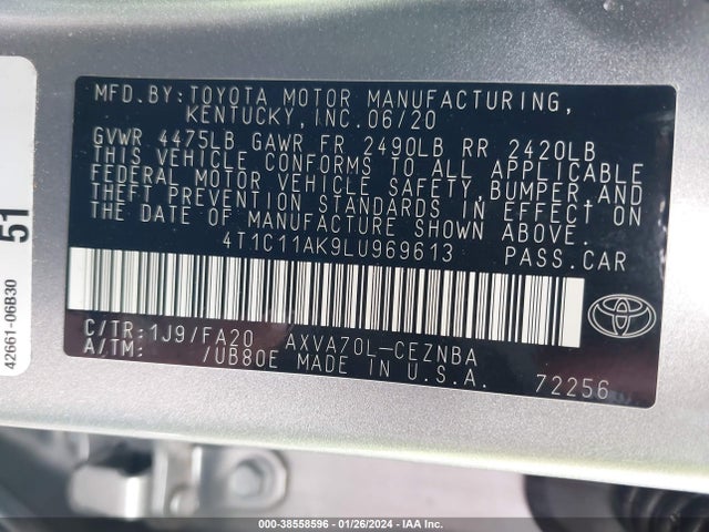 Toyota CAMRY LE 2020 4T1C11AK9LU969613 Image 9