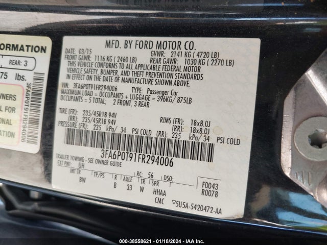 3FA6P0T91FR294006 Ford FUSION SE