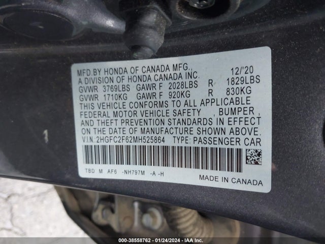 Honda Civic Lx 2021 2HGFC2F62MH525864 Image 9