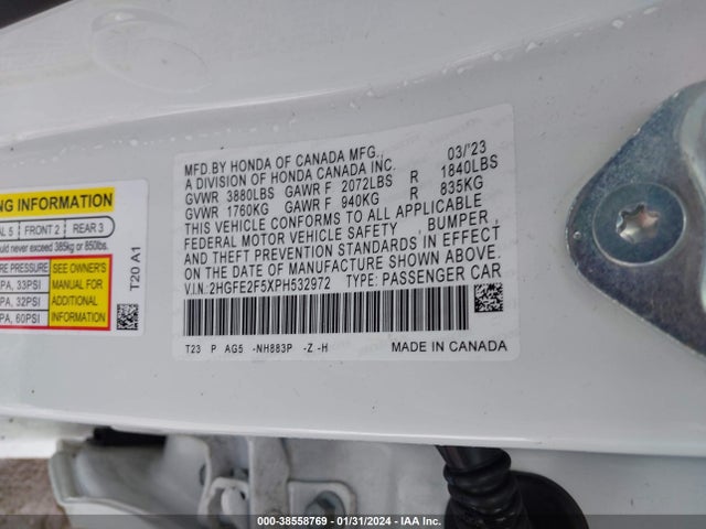 Honda Civic Sport 2023 2HGFE2F5XPH532972 Image 9