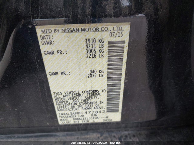 Nissan Altima 2.5 Sv 2015 1N4AL3AP0FC477842 Image 9