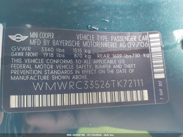 2006 MINI COOPER WMWRC33526TK72111 Photo 8