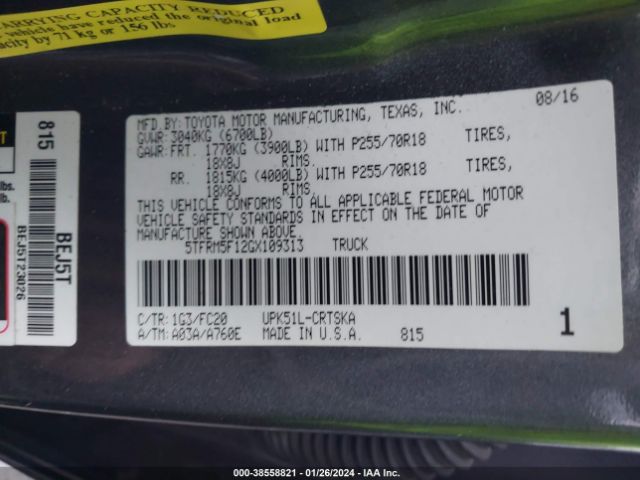 5TFRM5F12GX109313 Toyota Tundra Sr5 4.6l V8