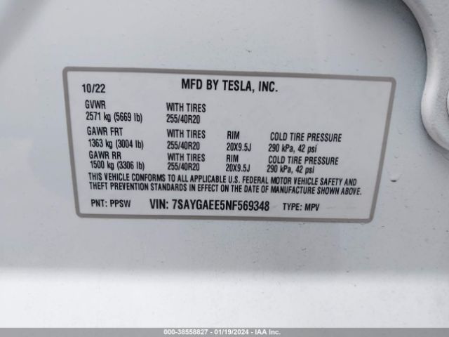 2022 TESLA MODEL Y 7SAYGAEE5NF569348 Photo 8