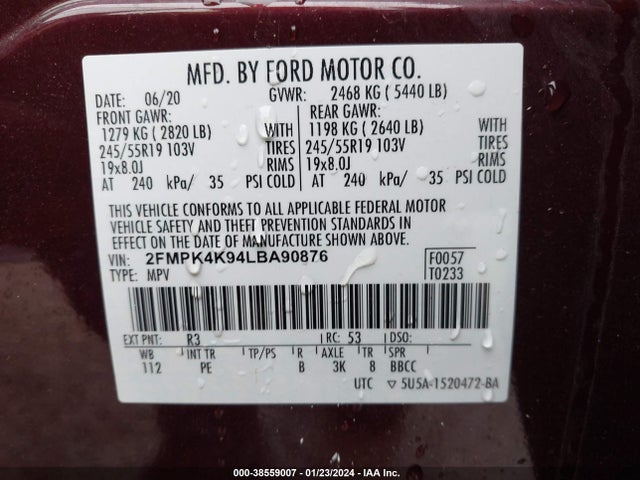 Ford Edge Titanium 2020 2FMPK4K94LBA90876 Image 9