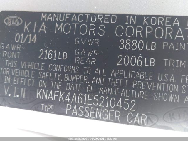 KNAFK4A61E5210452 KIA FORTE LX