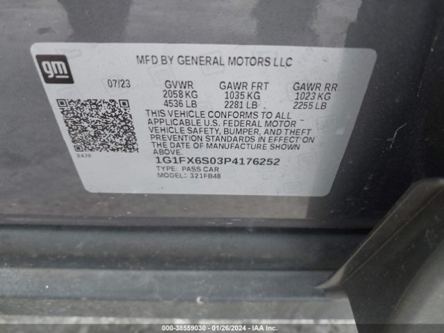 1G1FX6S03P4176252 Chevrolet Bolt Ev Fwd 2lt