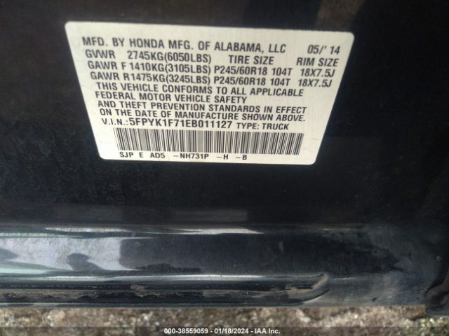 5FPYK1F71EB011127 Honda Ridgeline Sport