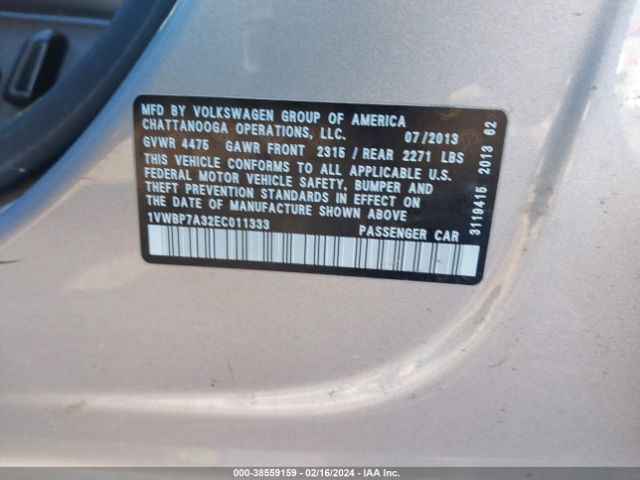 1VWBP7A32EC011333 Volkswagen Passat 2.5l Se
