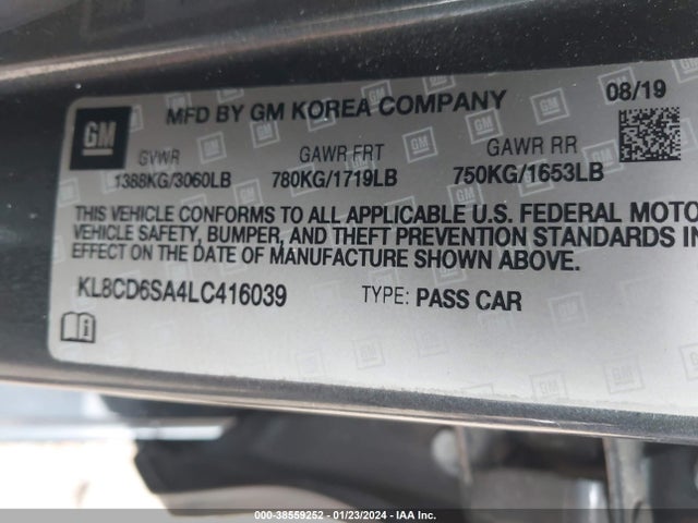Chevrolet Spark Fwd 1lt Automatic 2020 KL8CD6SA4LC416039 Image 9
