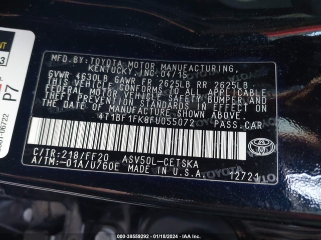 Toyota CAMRY SE 2015 4T1BF1FK8FU055072 Image 9