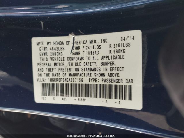 1HGCR6F54EA007156 Honda Accord Hybrid Ex-l