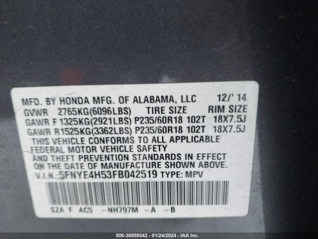 5FNYF4H53FB042519 Honda Pilot Ex-l