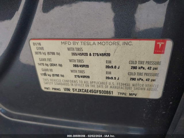 Tesla Model X 60d/p100d/p90d 2016 5YJXCAE45GFS00861 Image 9