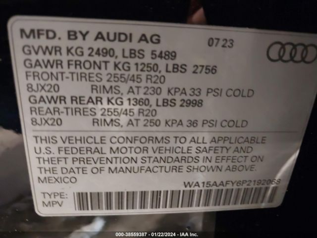 WA15AAFY6P2192068 Audi Q5 Sportback Premium Plus 45 Tfsi S Line Quattro S Tronic