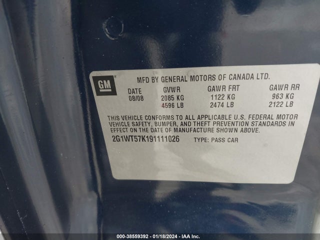 2009 CHEVROLET IMPALA LT VIN: 2G1WT57K191111026