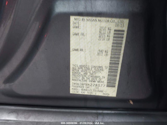2014 NISSAN ALTIMA 2.5 SV VIN: 1N4AL3AP3EN228177
