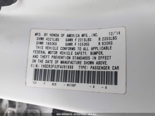 1HGCR2F52FA091696 Honda Accord Sport