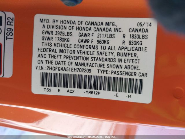 2HGFG4A51EH702209 Honda CIVIC SI