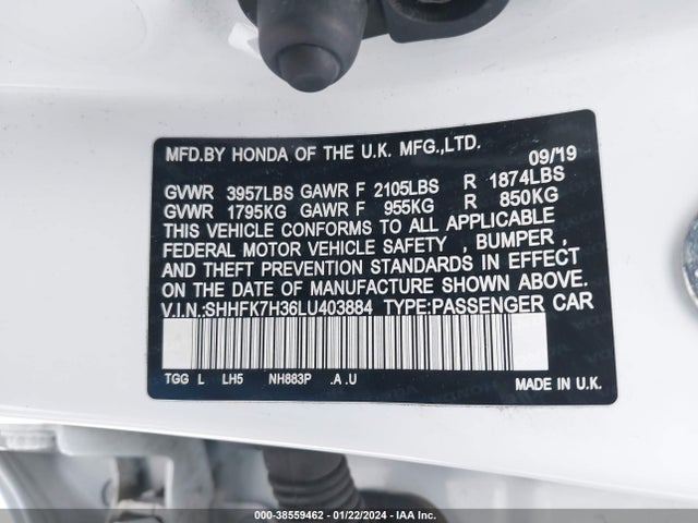 Honda Civic Lx 2020 SHHFK7H36LU403884 Image 9