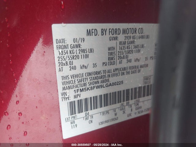 Ford Explorer Limited 2020 1FM5K8FW9LGA00225 Image 9