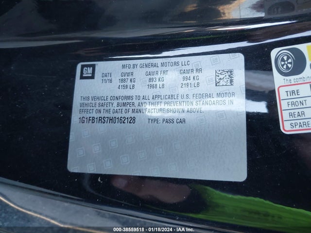 Chevrolet Camaro 1lt 2017 1G1FB1RS7H0162128 Image 9