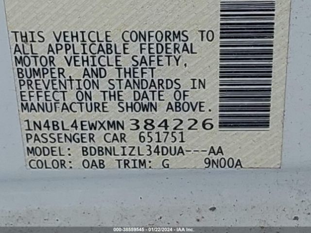 1N4BL4EWXMN384226 Nissan Altima Sl Intelligent Awd