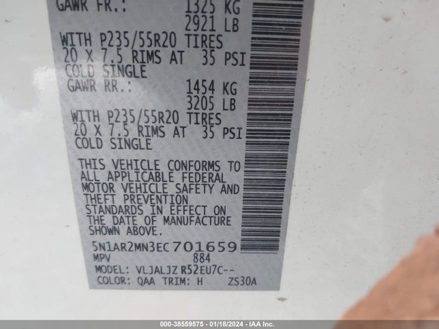 Nissan Pathfinder Platinum 2014 5N1AR2MN3EC701659 Image 9