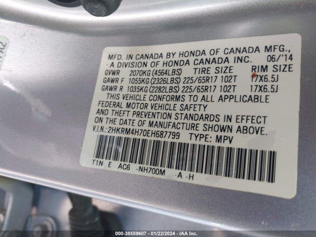 Honda Cr-v Ex-l 2014 2HKRM4H70EH687799 Image 9