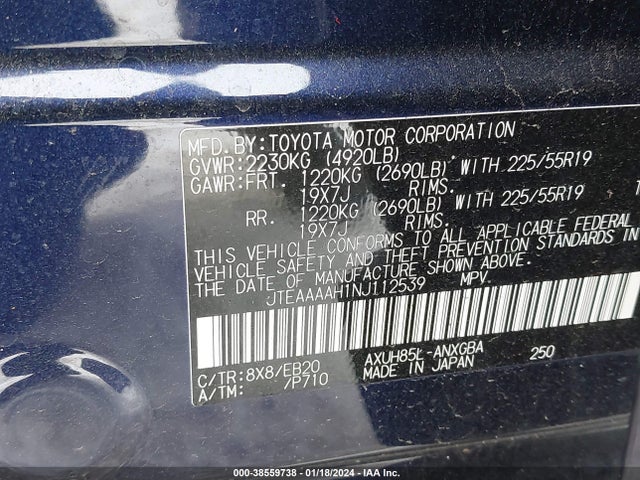 Toyota Venza Xle 2022 JTEAAAAH1NJ112539 Image 9