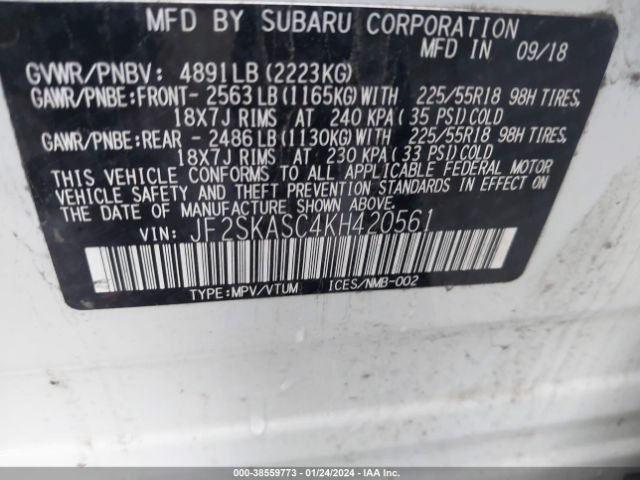 JF2SKASC4KH420561 Subaru Forester Limited