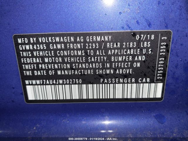 WVWWF7AU4JW302750 Volkswagen Golf R 2.0t W/dcc Navigation